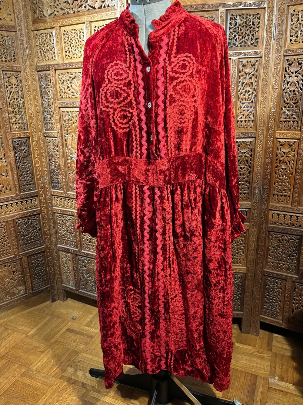 Sister Mary Red Velvet Embellished Women's Dress